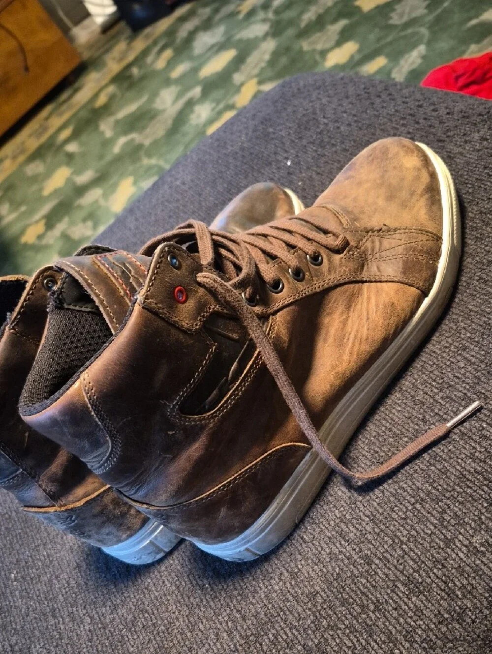 Brown Leather High-Top Lace-Up Boots